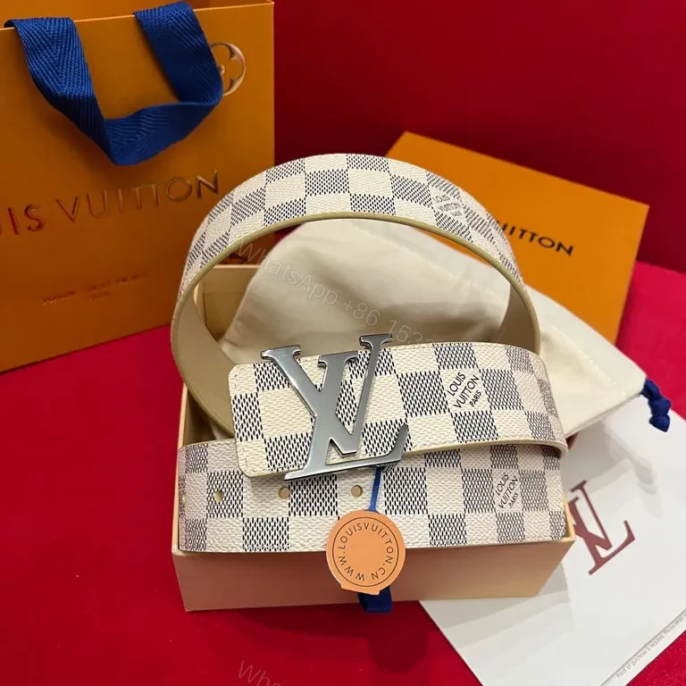 View 3 of Checked Monogram Belt: Bold Luxury Checkerboard Buckle Belt