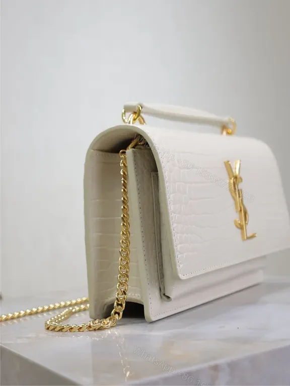 View 9 of Croc-Embossed Mini Bag with Gold YSL Logo, White