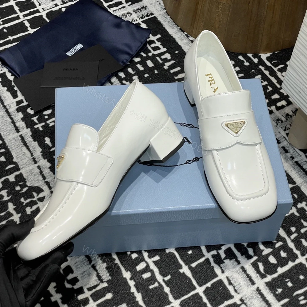 View 4 of 高仿Prada*1D831N方頭套腳樂福鞋3.5CM漆皮白色免檢版