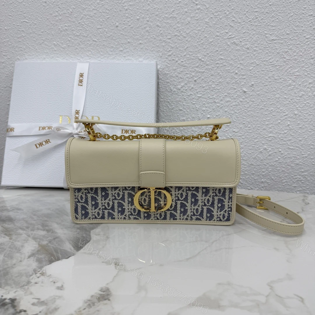 Dior高仿女款米白拼老花鍊條包優雅配色輕奢風格 — view 1