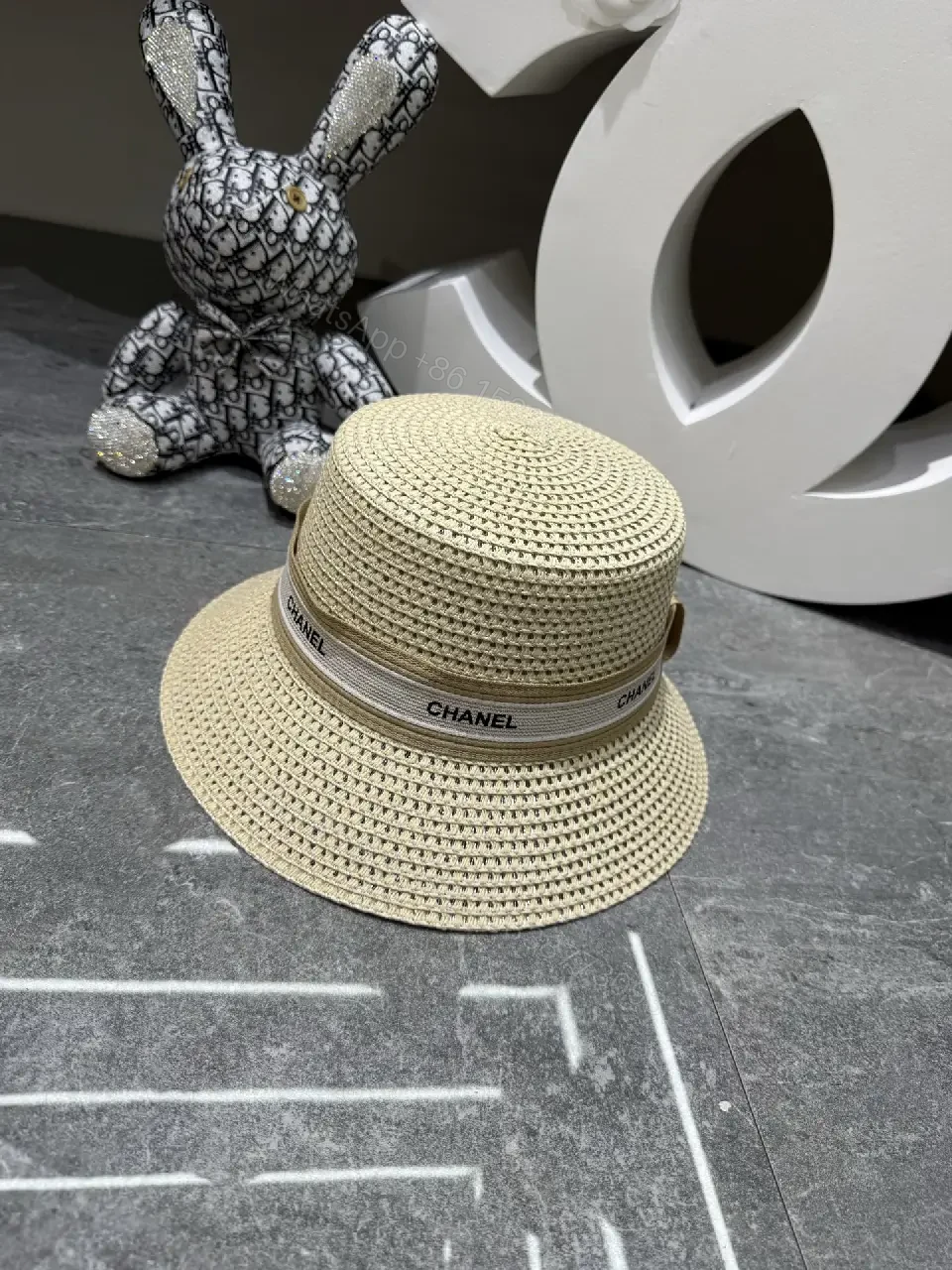View 10 of Black/White Beigewide Fedora Hat with Chanel Band, Straw