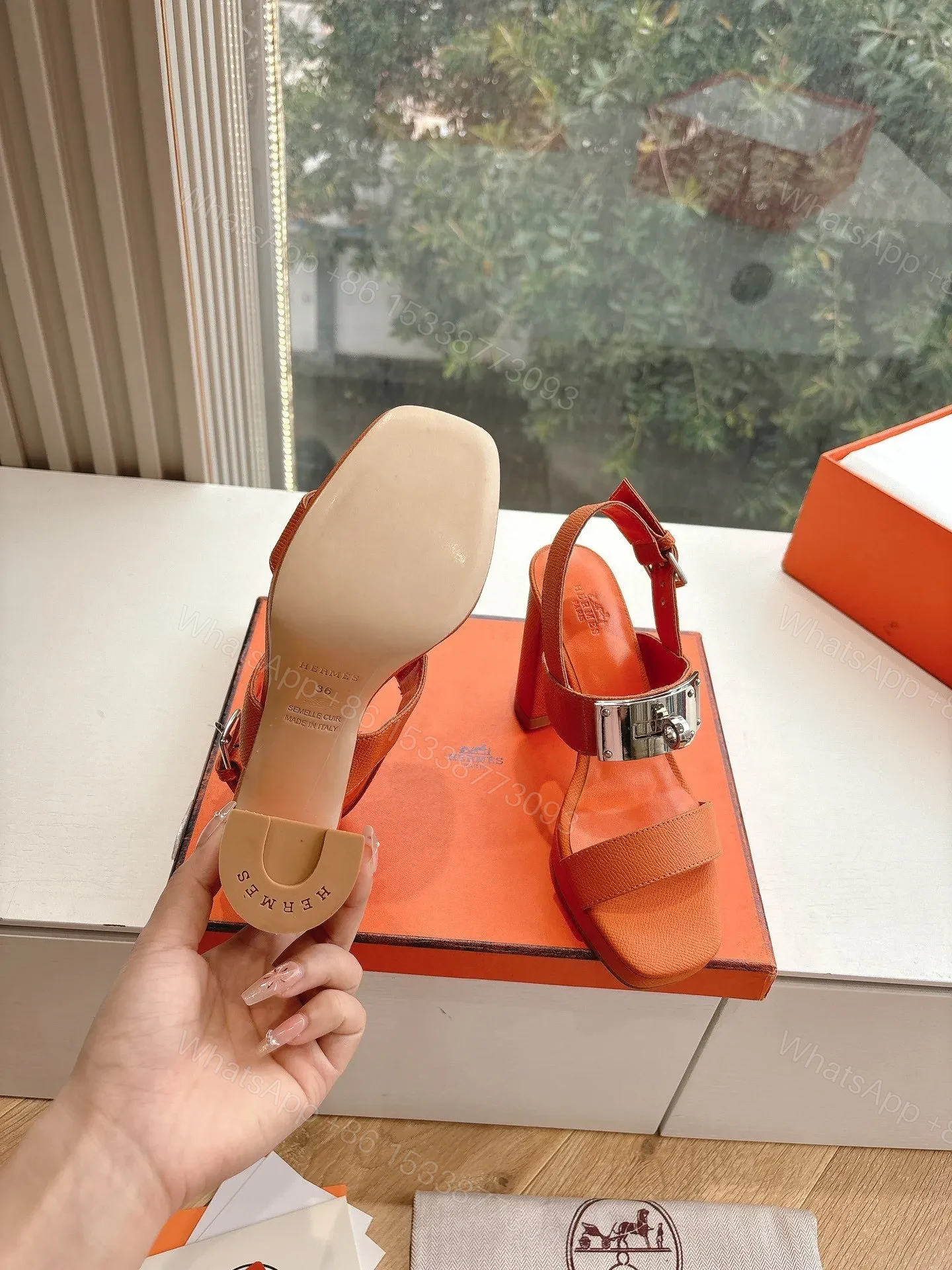 View 2 of Hermes Women Orange Leather Sandals