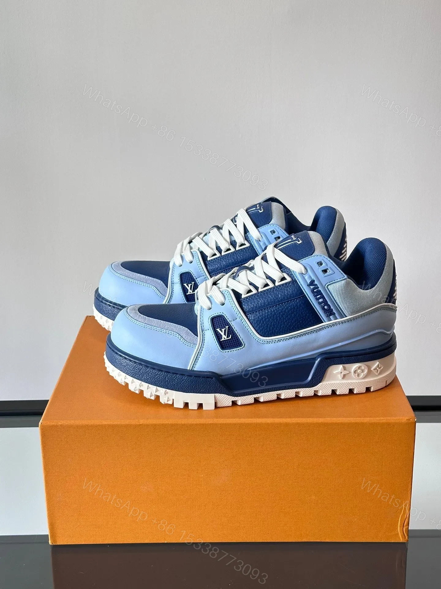 View 3 of LV Men Light Blue Leather Sneakers