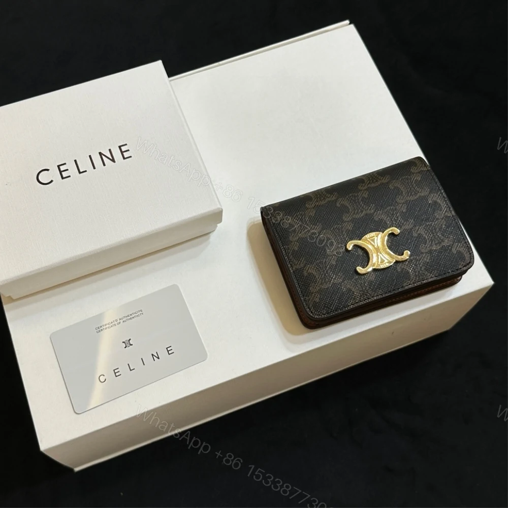 View 2 of CELINE SMALL TRIOMPHE CANVAS TAN WALLET BROWN 11CM