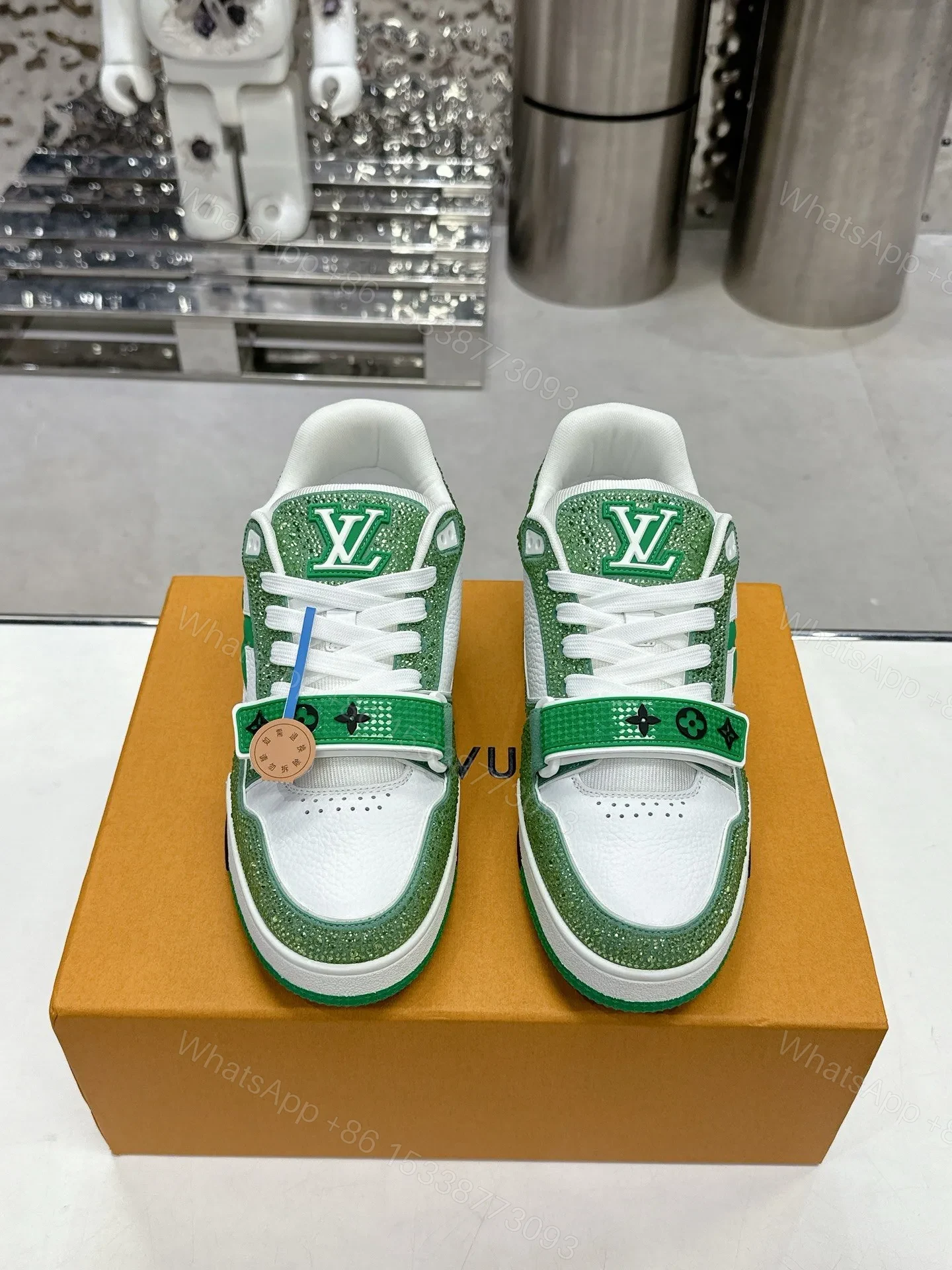 LV Women Green White Leather Sneakers — view 1