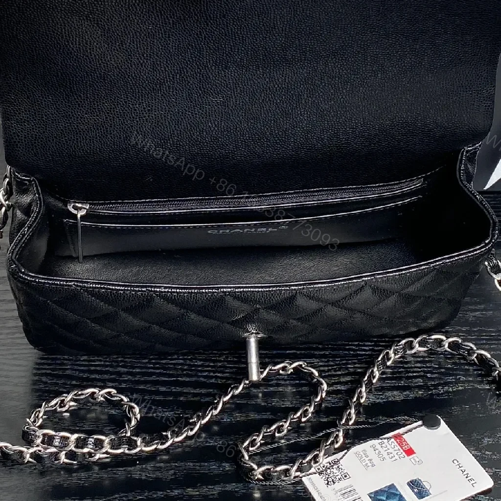 View 3 of Compact Quilted Black Flap Bag with Chain Strap