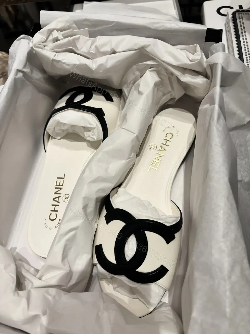 View 5 of Cream Leather Chanel-Style Slide Sandals