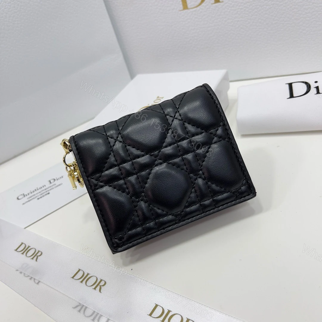 Dior高仿短夾 黑色Lady Dior藤格紋 小巧可愛拉鍊款 — view 1