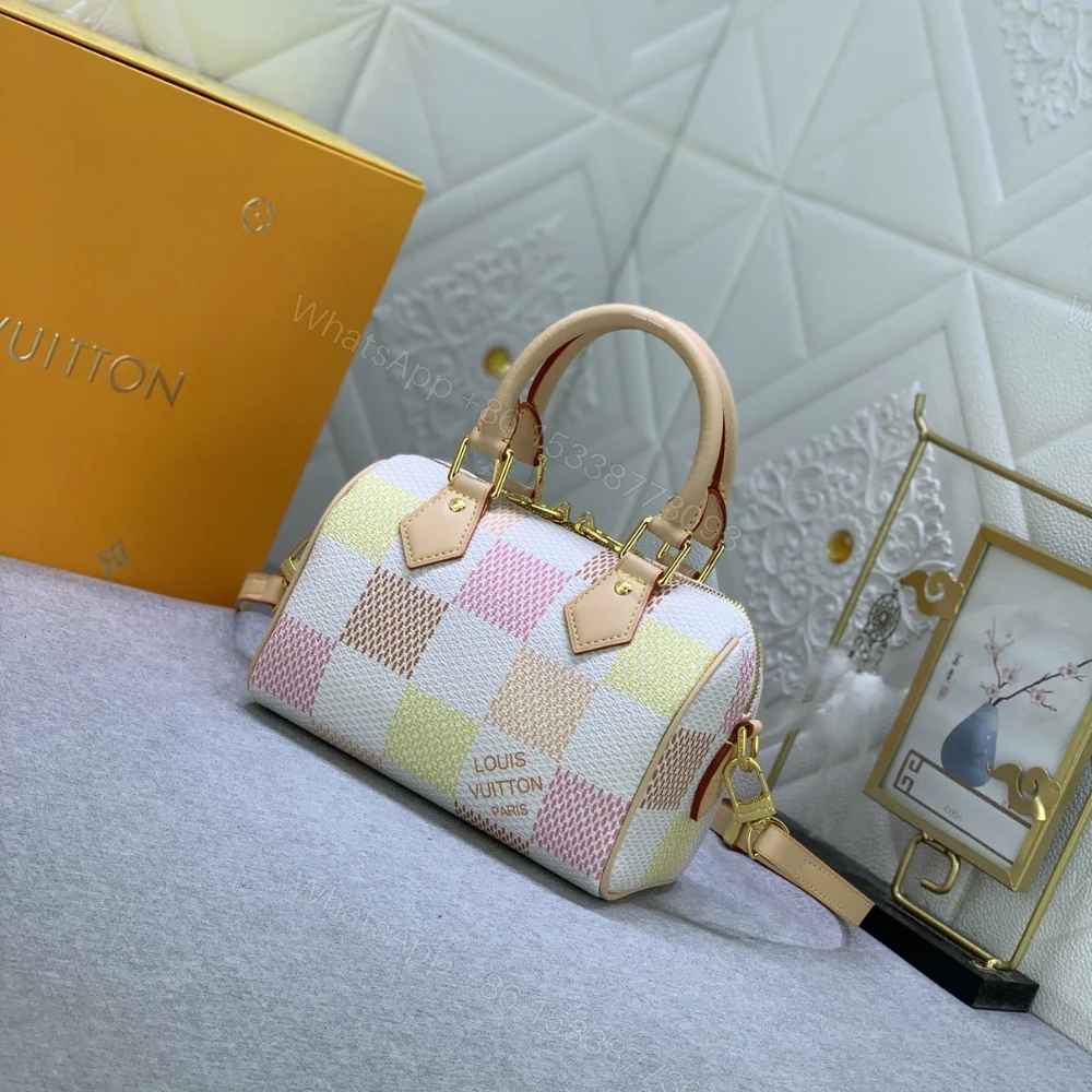 View 3 of Louis Vuitton Speedy Bandoulière Damier Canvas Peach 20Cm