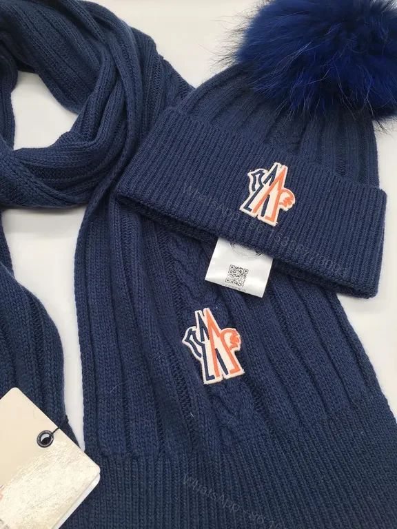 View 3 of Urban Gray Moncler Knit Scarf & Beanie Setâ€”All-Season Luxury