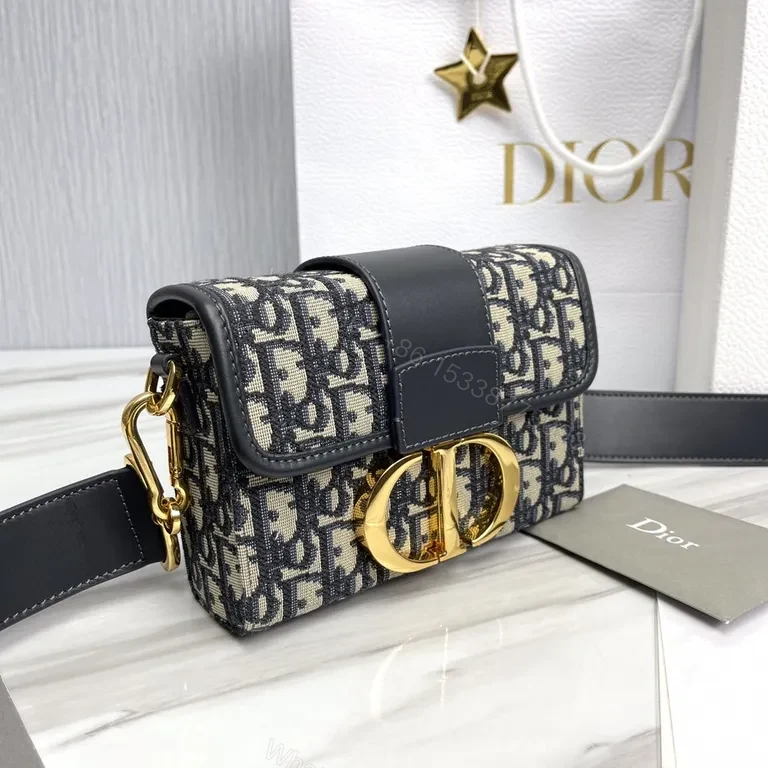 View 5 of Compact Dior-inspired Monogram Crossbody with Gold Clasp, Luxe Leather