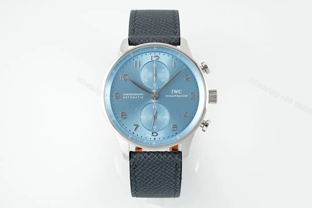 IWC Portugal Chronograph Watch Ice Blue Dial Grey Leather Strap Ultimate 41MM IW371615 — view 1