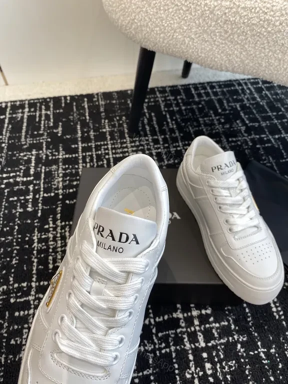 View 7 of Minimalist White Leather Suede-Trim Sneakers: Luxury Comfort