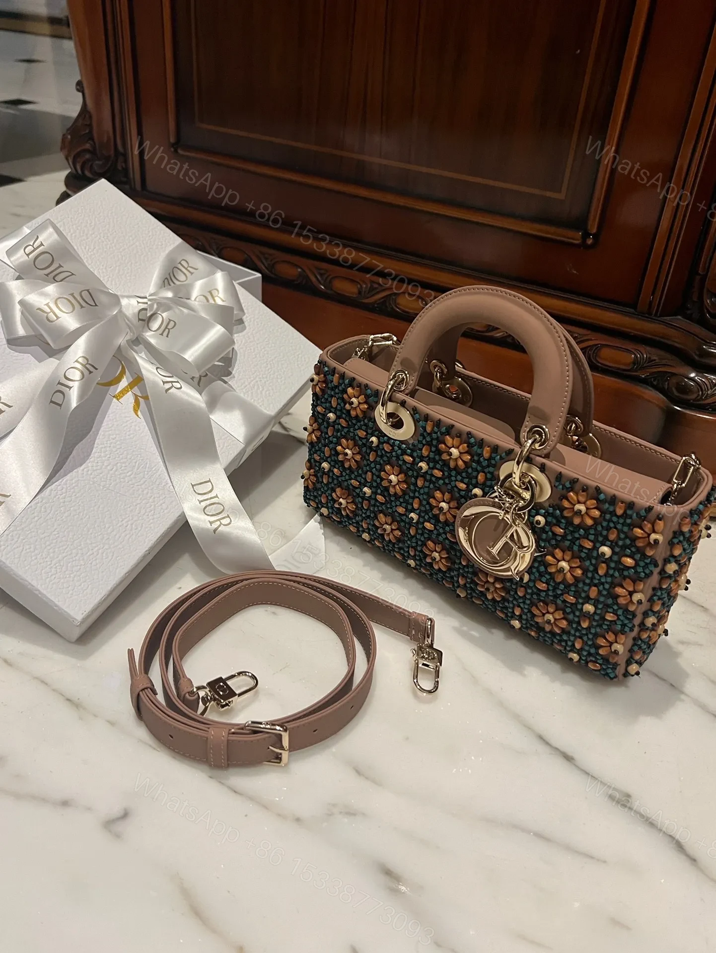 View 8 of Dior D-Joy Medium Handbag With Beaded Pattern 26cm