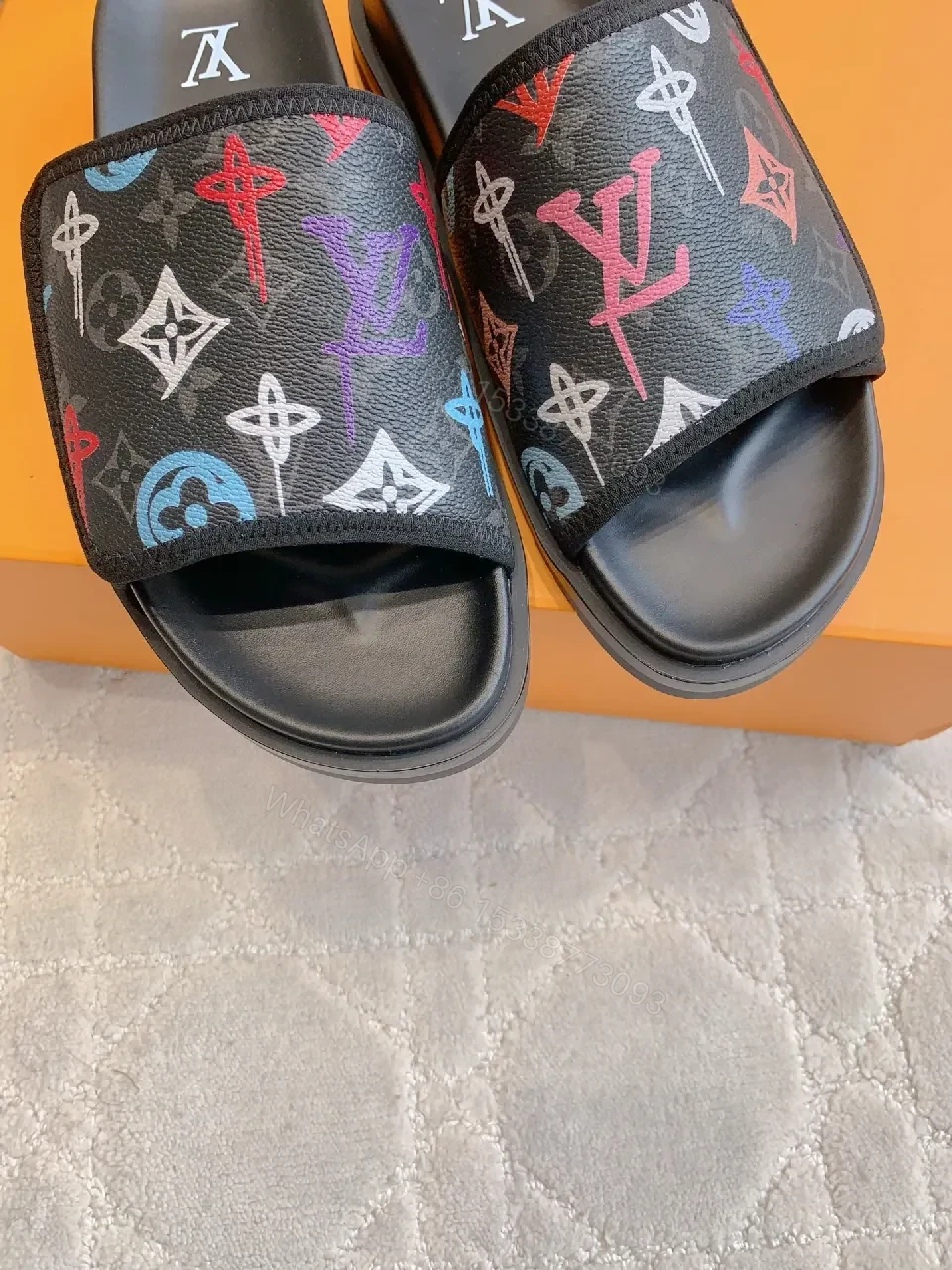 View 2 of Bold Canvas Monogram Slides — Stride-Ready Comfort