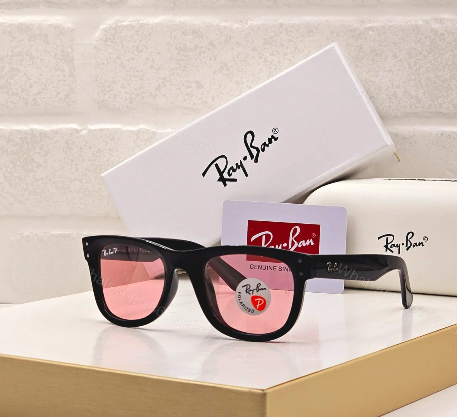 View 4 of Ray-Ban Wayfarer Blue-Pink Acetate Sunglasses