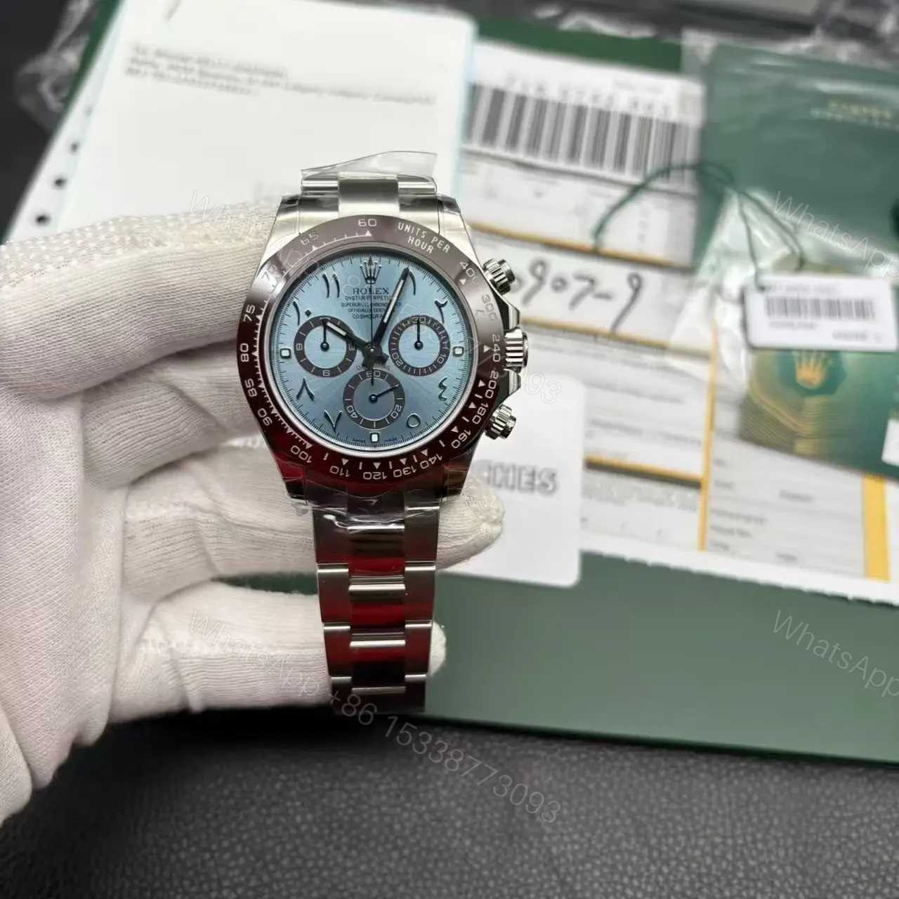 View 3 of Replica Rolex Daytona Ice Blue Arabic Dial Platinum Watch