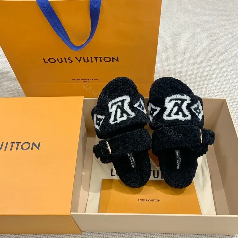View 7 of Plush LV Slides: Cloud-Soft Comfort with Designer Flair