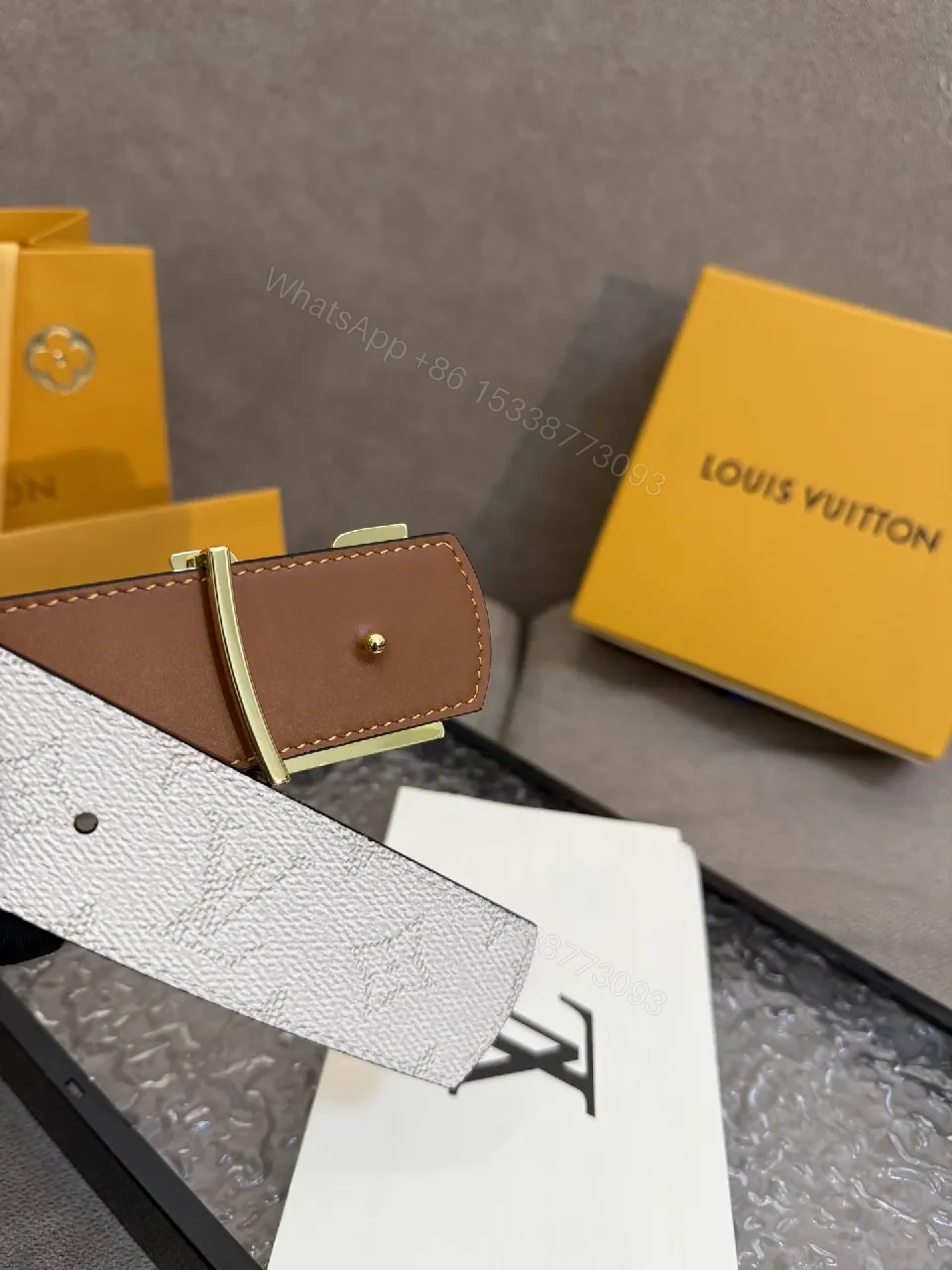 View 3 of Textured Leather Belt with Gold Buckle – Subtle Luxury Accessory