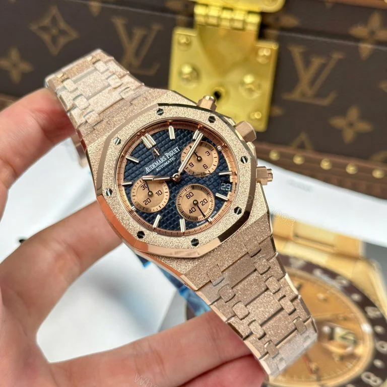 View 2 of Audemars Piguet Royal Oak Chronograph Frosted Gold 26240 Super Clone Blue Dial