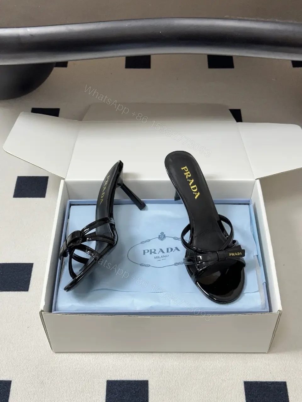 View 3 of Black Leather Slingback Heeled Sandals Prada Style