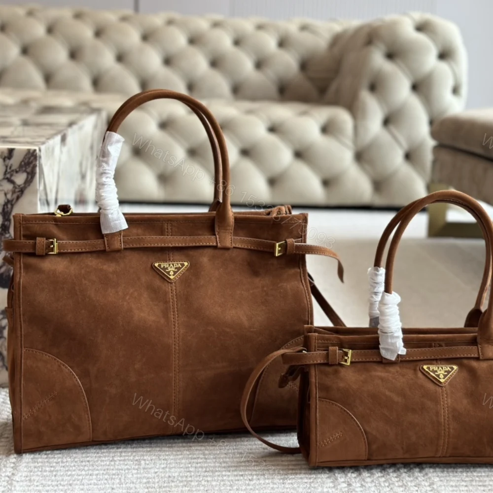 View 3 of PRADA LARGE SUEDE HANDBAG COCOA BROWN 38CM