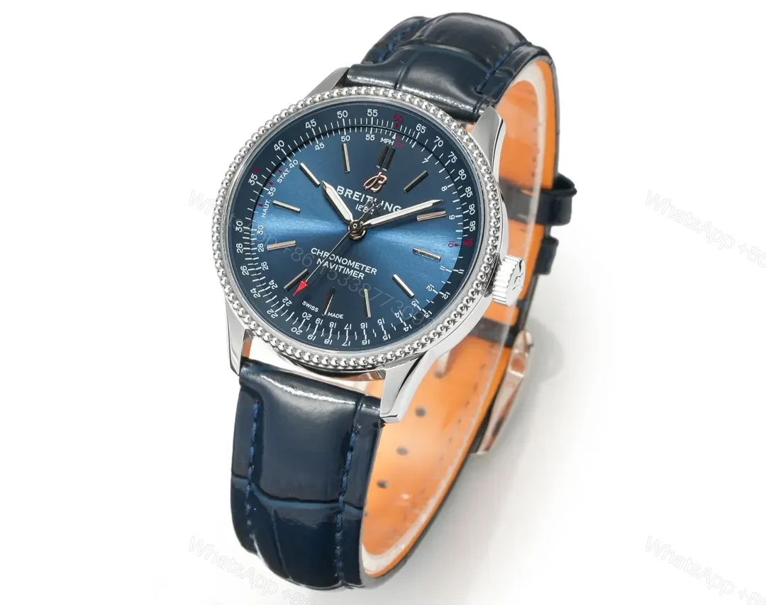 View 2 of V9 Factory Breitling Women’s Navitimer Automatic Watch – Blue Dial, Stainless Steel Case, Leather Strap