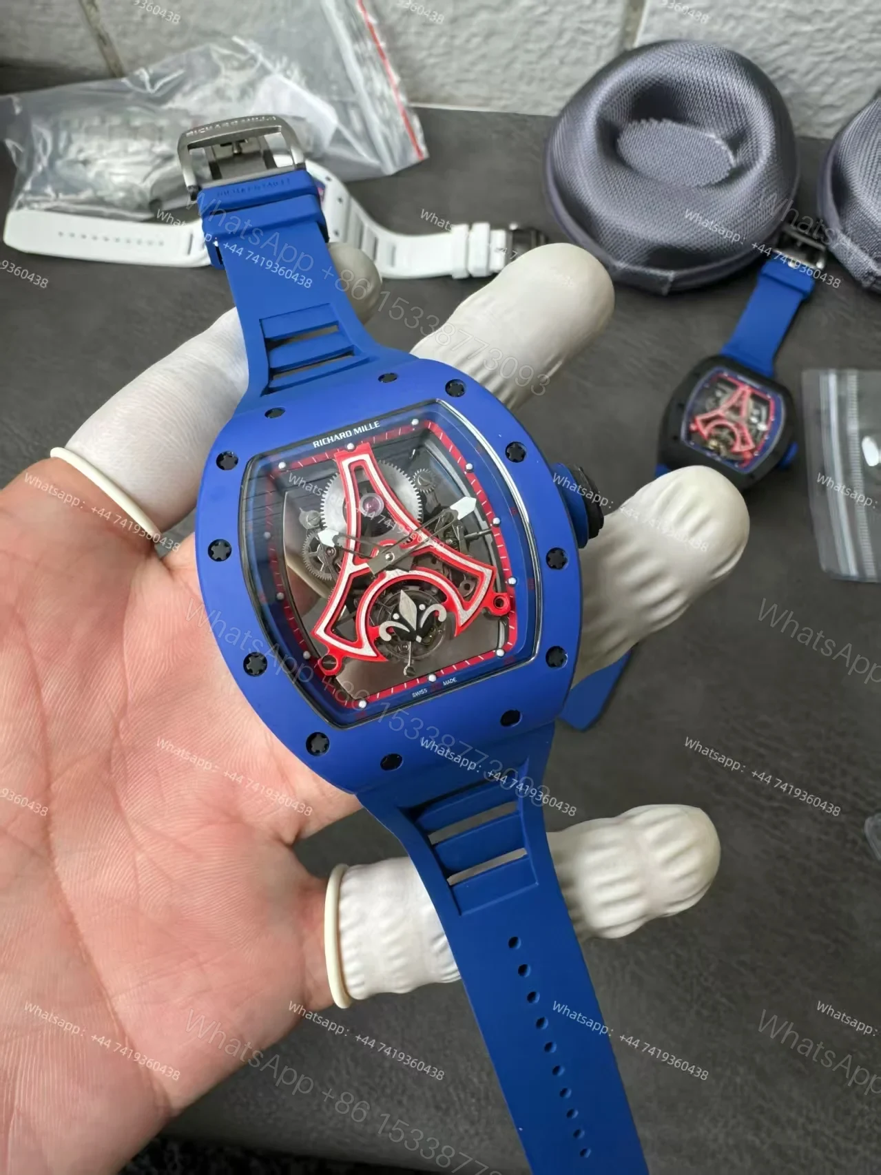 View 6 of Super Clone Richard Mille RM52-03 Blue Ceramic Paris Saint-Germain Skeleton Tourbillon 1:1 Replica Watch