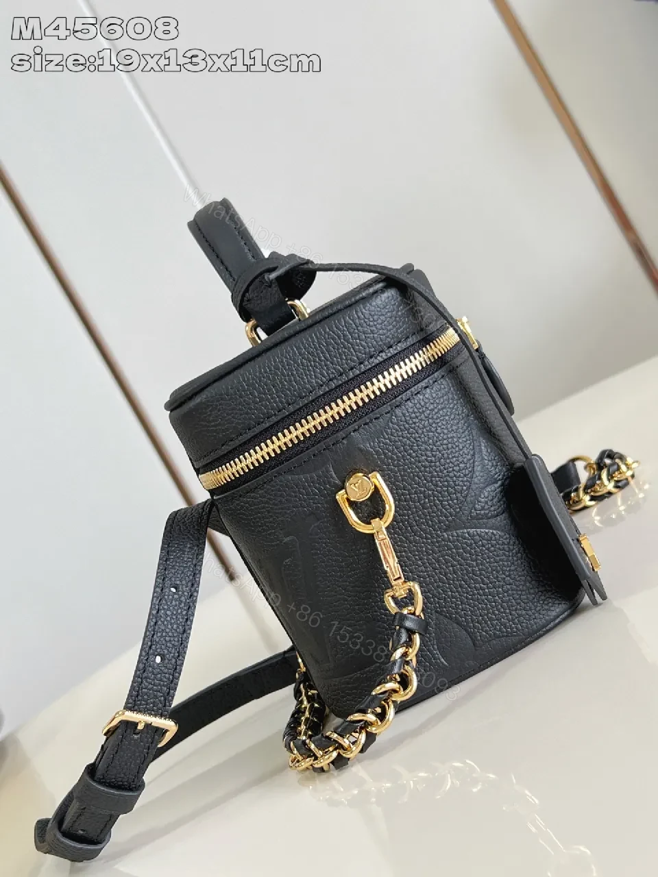View 3 of Compact Luxury Crossbody in Textured Calfskin-Like Leather