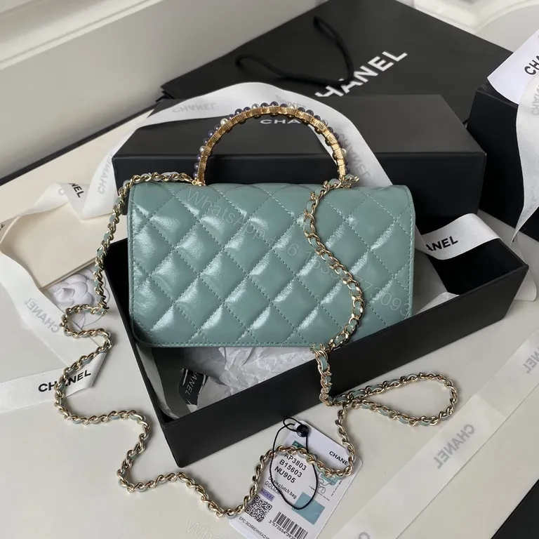 View 4 of Teal Quilted Chain-Front Flap Bag: Luxury Craftsmanship