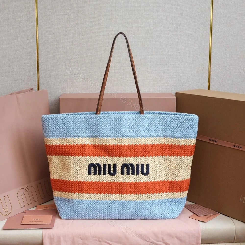 高仿miumiu*5BG228拼色LOGO手提包拼藍色免檢版 — view 1