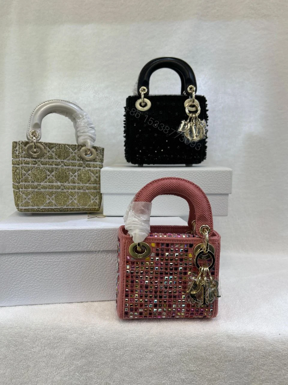 View 4 of CHRISTIAN DIOR Metallic Calfskin Crystal Mini Lady Dior