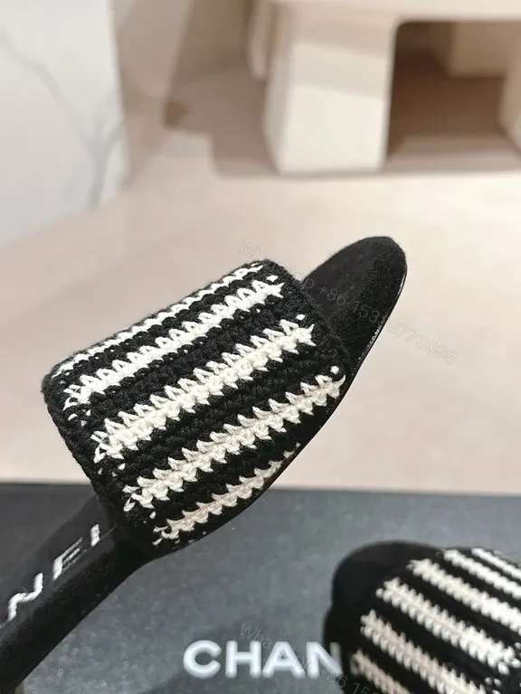 View 5 of Chanel-Inspired Striped Slip-On Slides â€“ Subtle Luxury