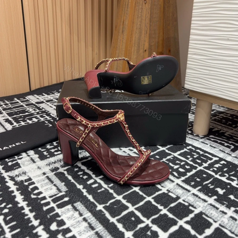 View 9 of 高仿Chanel*25C系列G46109A小羊皮高踭涼鞋紅色8.8CM免檢版