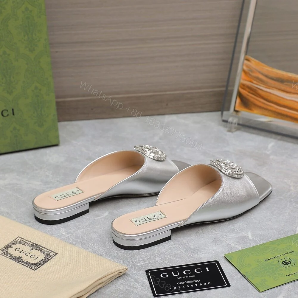 View 3 of Gucci GG Crystal Slippers Silver