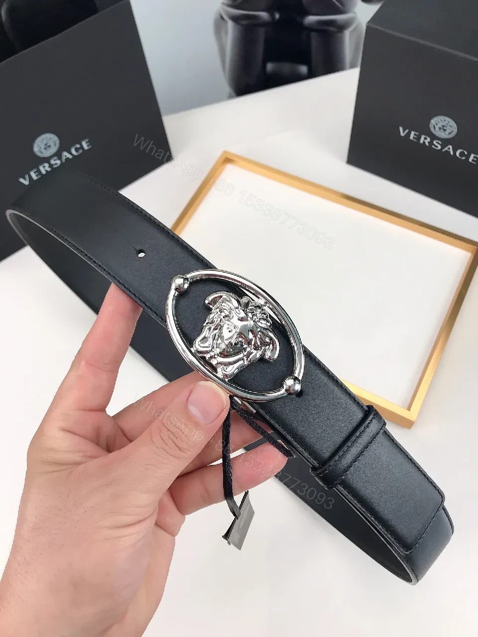 View 8 of Lion Head Buckle Leather Belt – Modern Luxury Belt