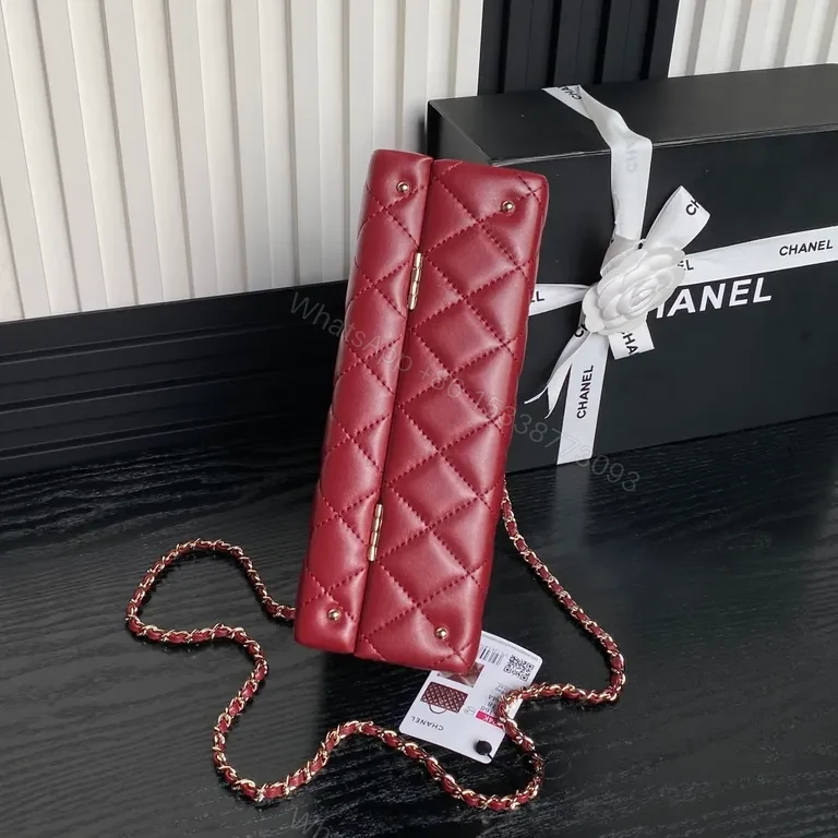 View 7 of Red Quilted Mini Satchel with Gold Chain - Chic Couture Bag