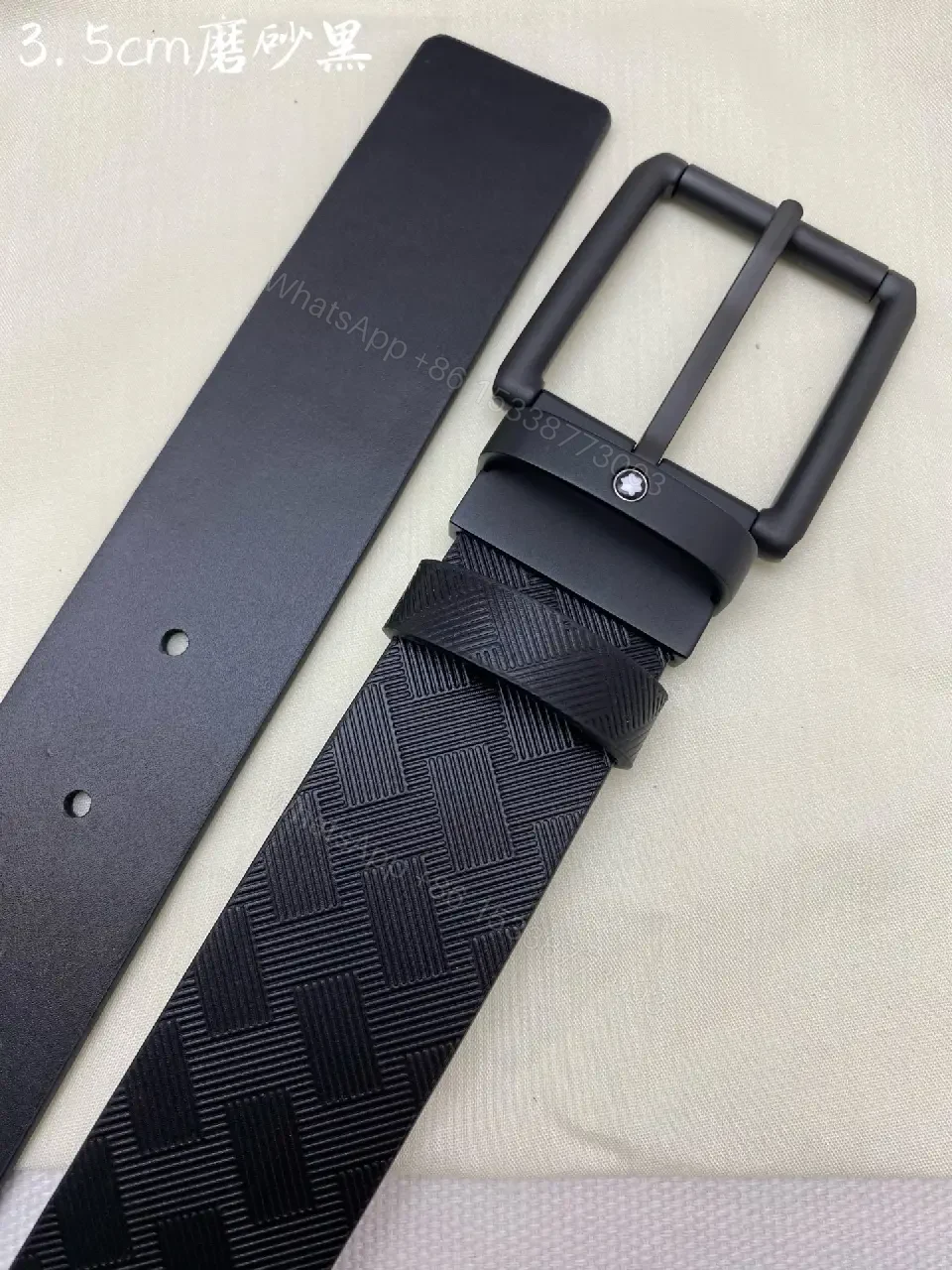 View 3 of Black Matte Chevron Belt with Gunmetal Buckle, Minimalist Montblanc Keeper