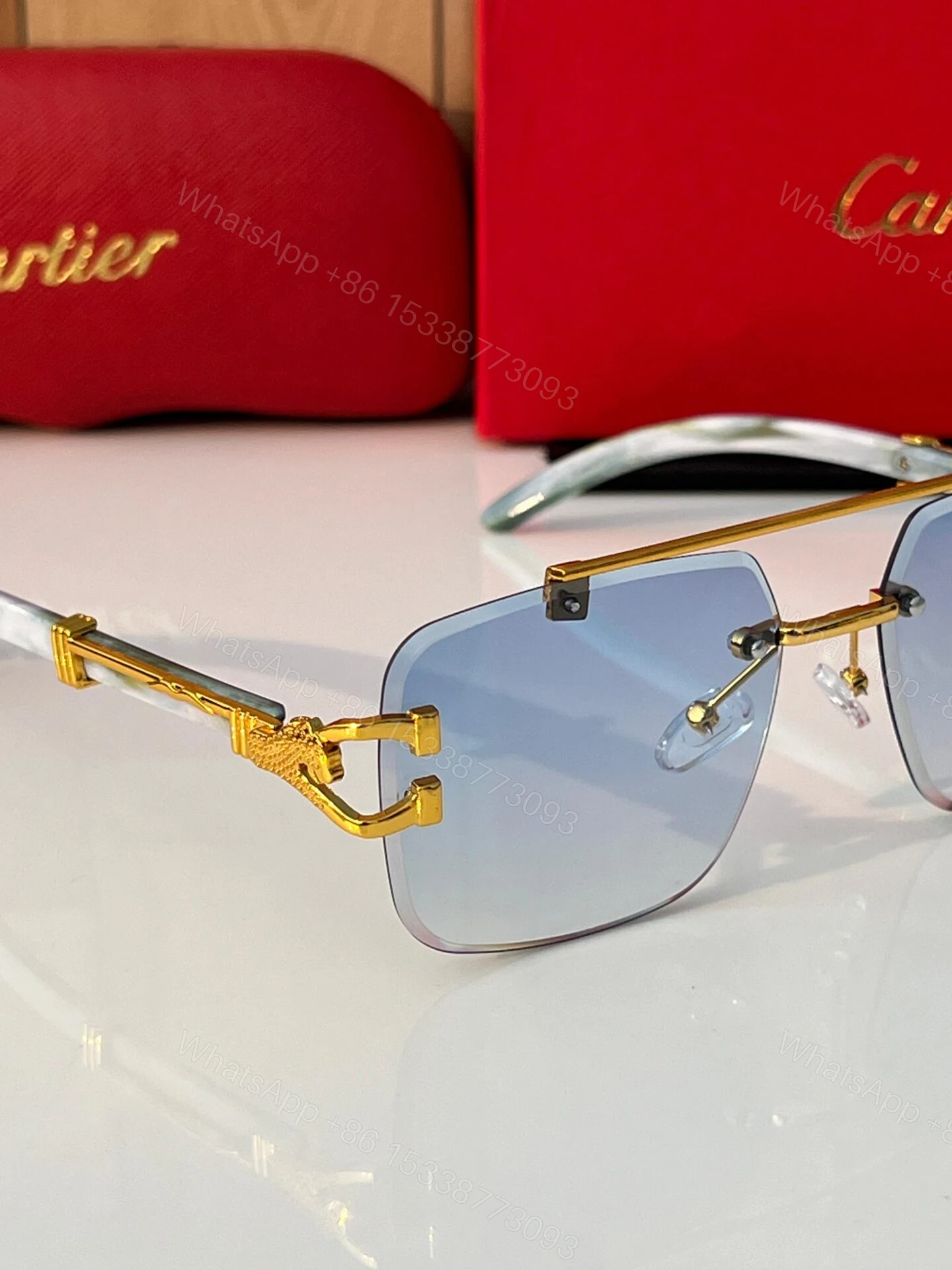 View 4 of Cartier Square Blue Gradient Metal Frame Sunglasses