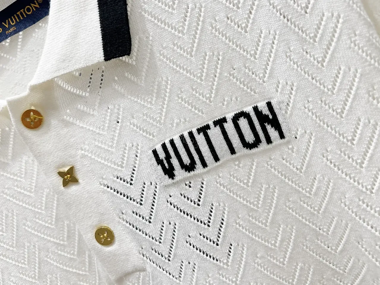 View 10 of White Knit Polo Cotton Classic Louis Vuitton Logo Polo Shirt