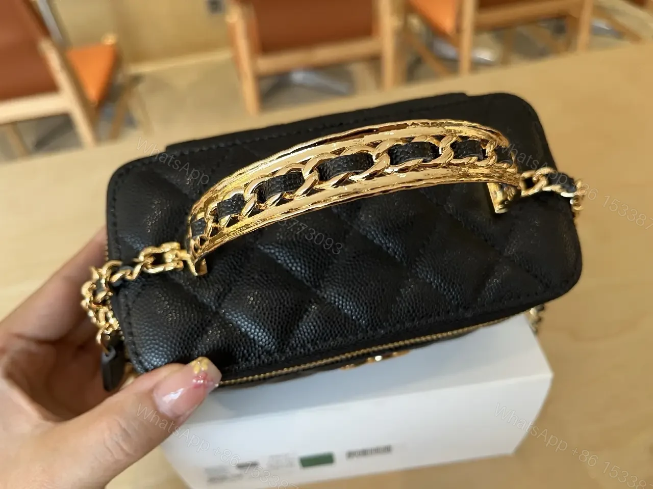 View 5 of Quilted Mini Bag - Gold Chain, Leatherette, Luxe Charm, Compact Carryall