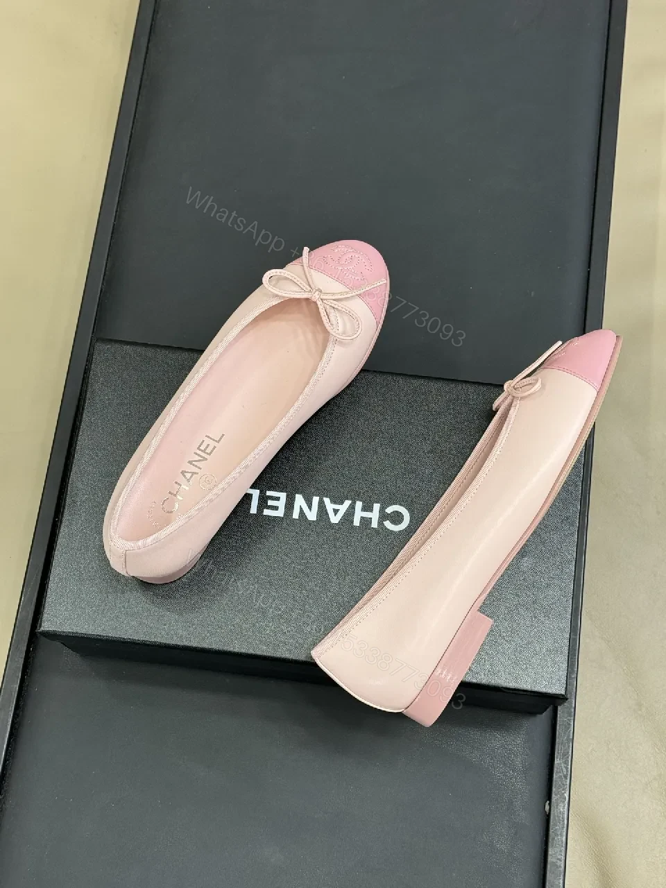 Soft Pink Leather Ballet Flats with Quilted Accent and Bow — view 1