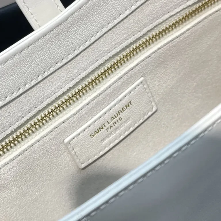 View 5 of Minimalist White Leather Handbag with Gold YSL Accent