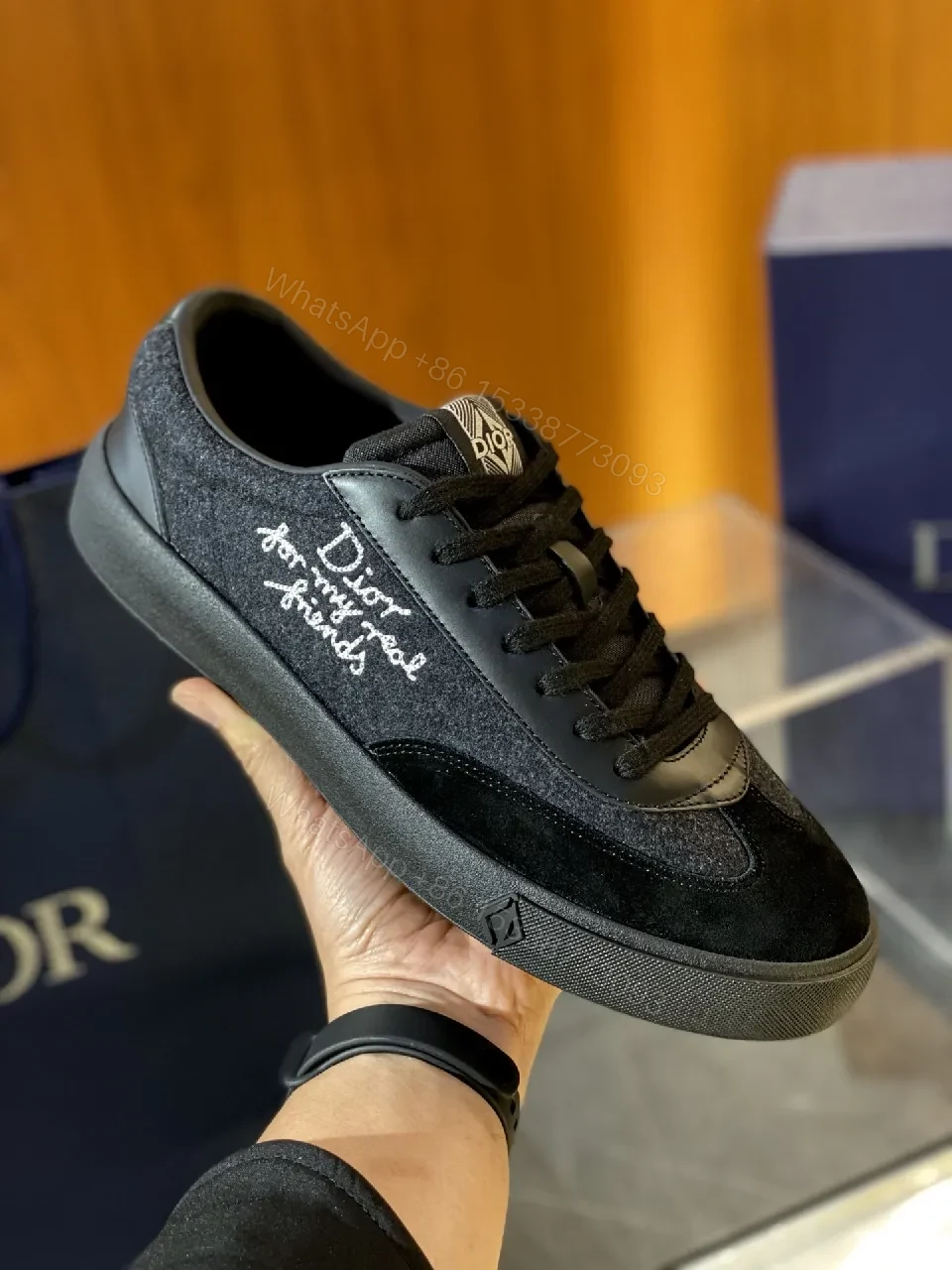 View 2 of Navy Suede Leather High-Top Sneakers with Subtle Detail