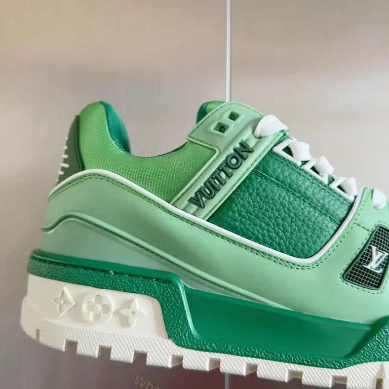 View 3 of Mint Green LV-Style Leather Sneakers