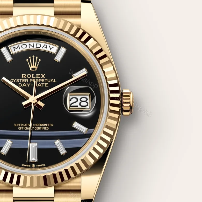 View 3 of Replica Rolex Day-Date 40 Yellow Gold Black Crystal Dial