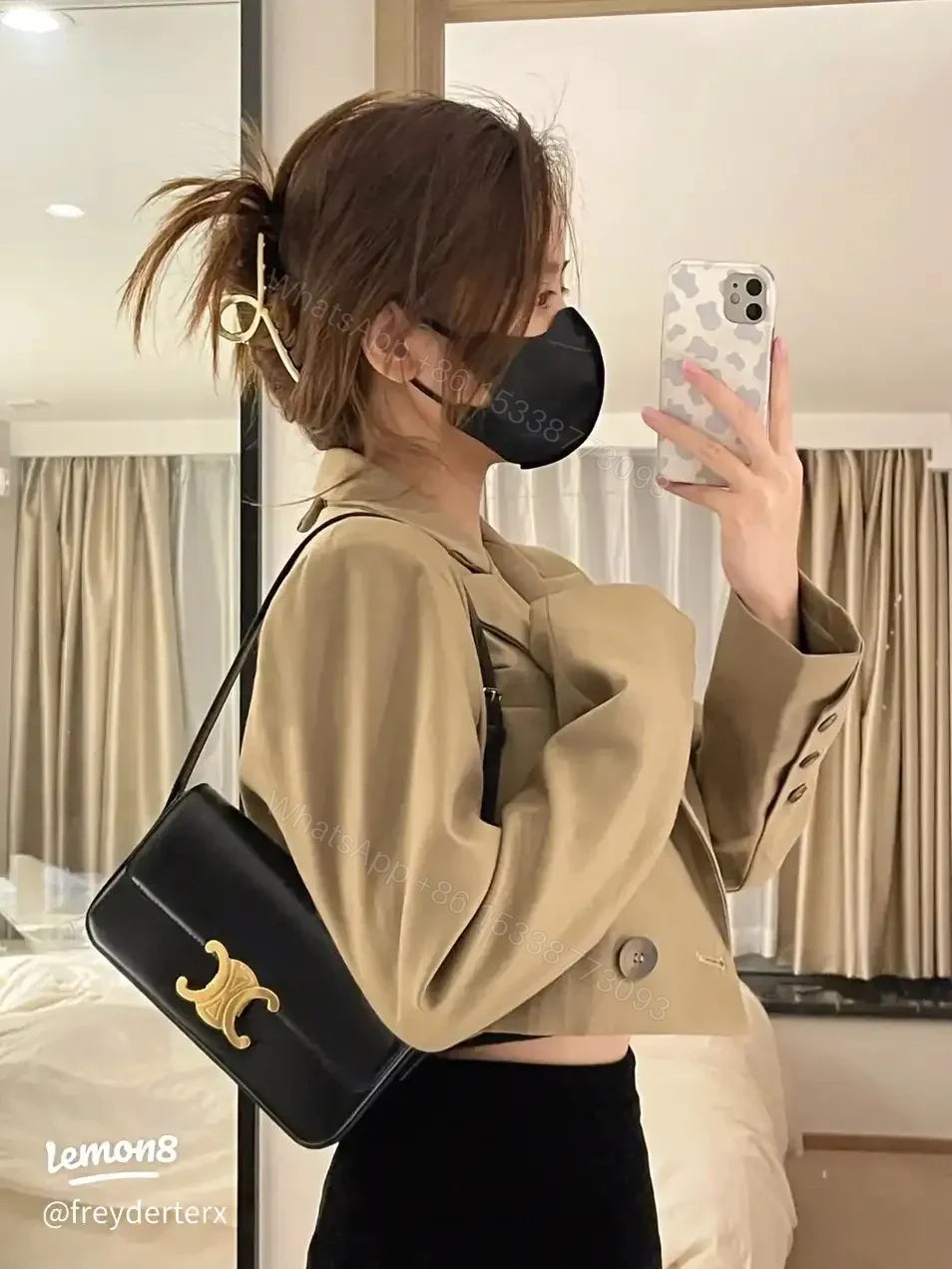 View 4 of Celine Triomphe Black Smooth Leather 20cm