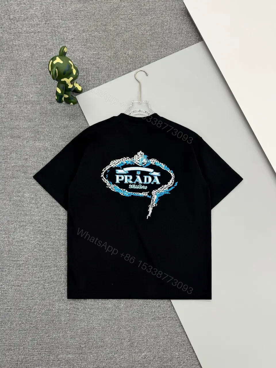 View 5 of Black Cotton Blend Tee with Prada Milano Graphic Embellishment