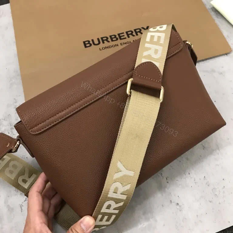 View 4 of Brown Leather Crossbody | Heritage Plaid, Gold Hardware, Structured Design