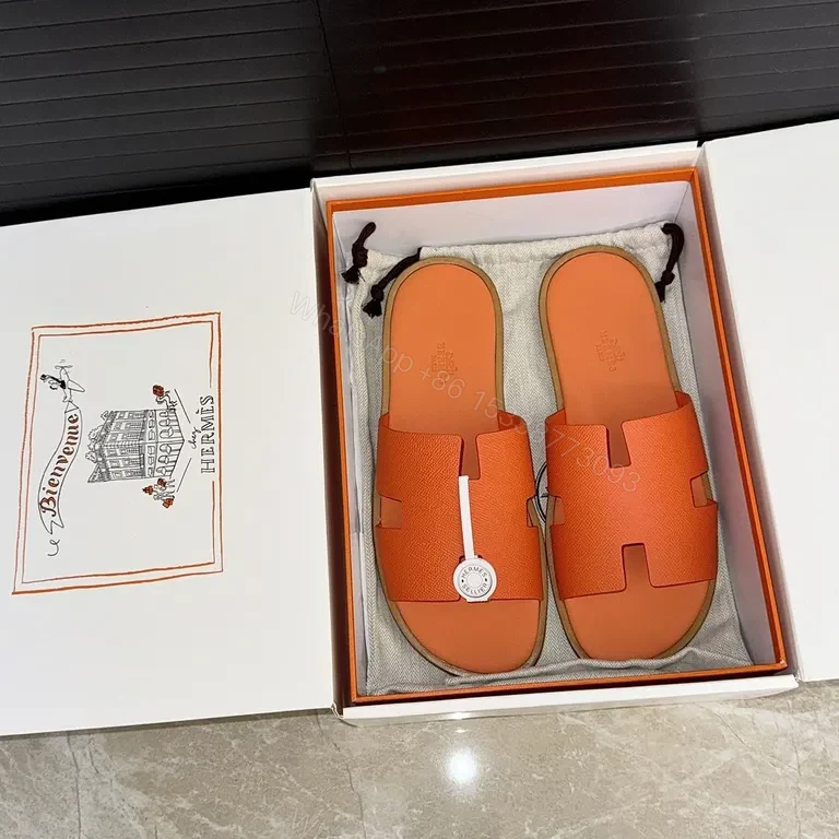 View 5 of Vivid Orange Hermes-Style Slide: Lux Texture, Bold Comfort